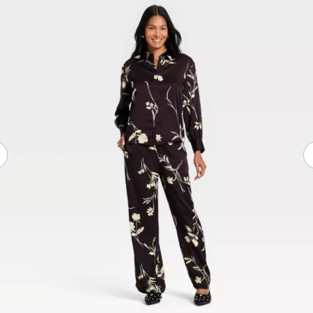 a new day Black Floral Pajama Set